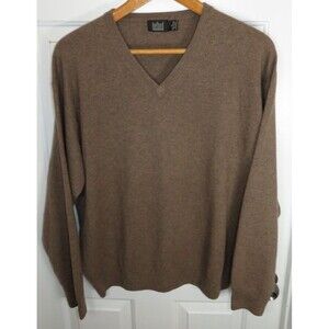 Belford Men's 100% Cashmere V-Neck Sweater Size XL Brown Tight Knit
